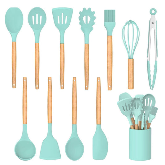 Wooden Handle Silicone Cookware Set of 12