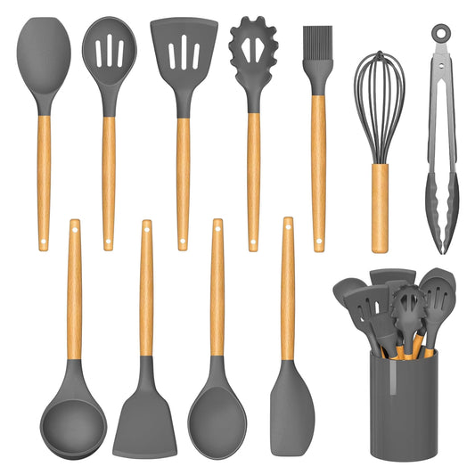 Wooden Handle Silicone Cookware Set of 12