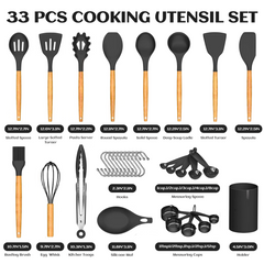 33-Piece Black Silicone Kitchen Utensil Set