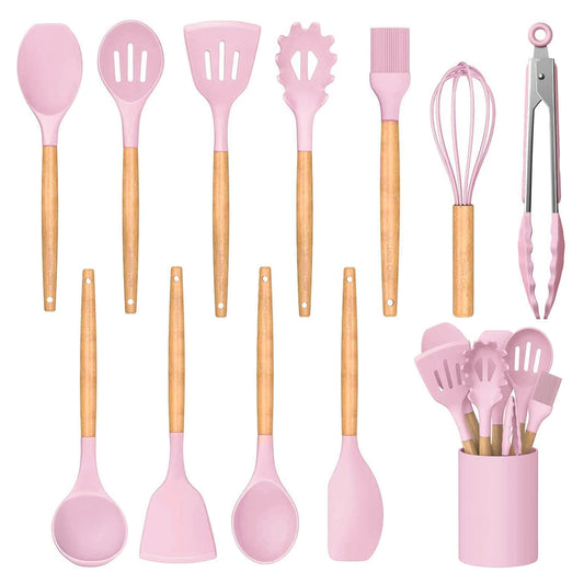 Wooden Handle Silicone Cookware Set of 12