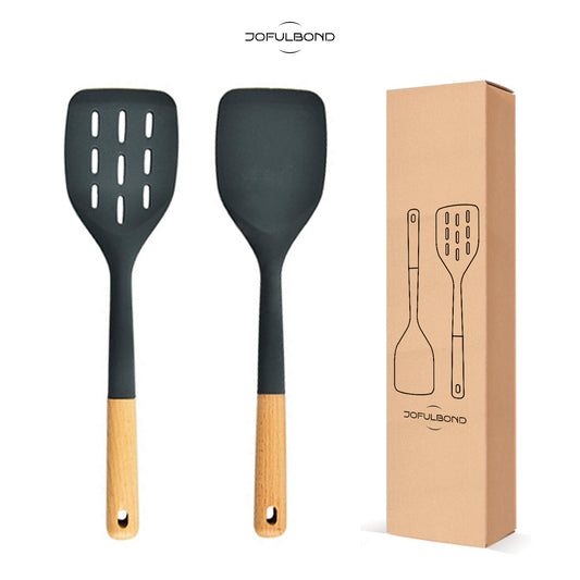 Gray Wood Handle Silicone Non-Stick Cookware 2 Pieces.