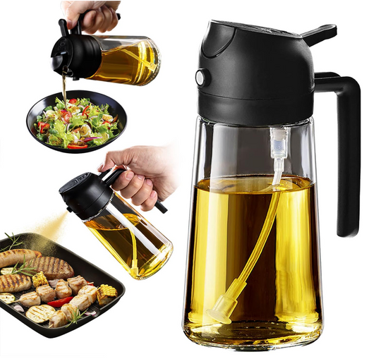 Glass Olive Oil Sprayer - 2 in 1 Olive Oil Dispenser for Kitchen Gadgets, Air Fryer, Salad, and BBQ