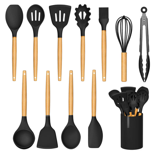 Wooden Handle Silicone Cookware Set of 12