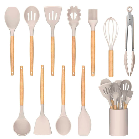 Wooden Handle Silicone Cookware Set of 12
