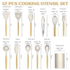 Wooden Handle Silicone Cookware Set of 12