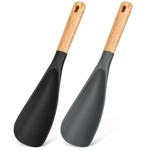 Cooking Spoon for Nonstick Cookwares, BPA-Free Matte Silicone, Wood Handle Spoon for Mixing, Scoop, and Scrape