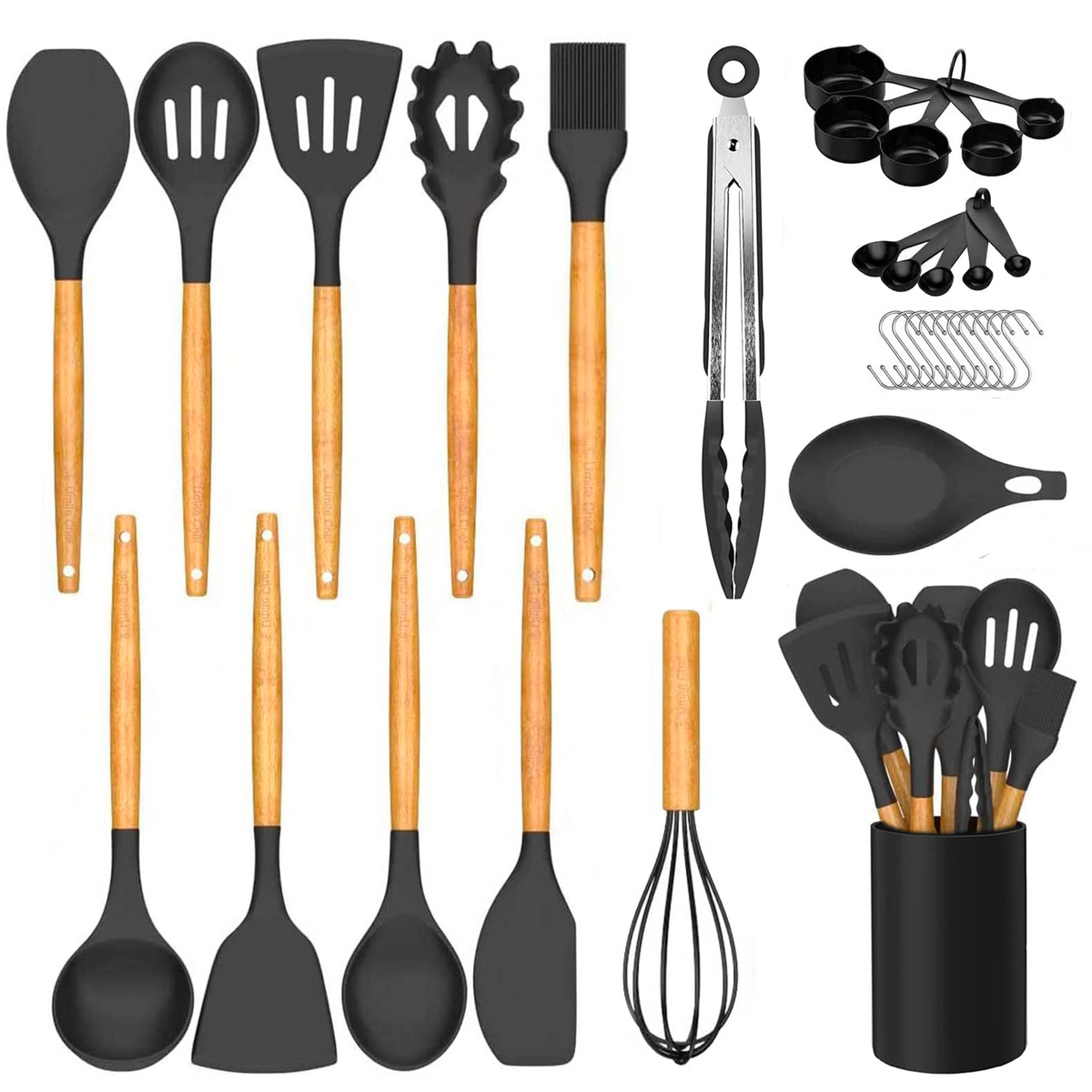 33-Piece Black Silicone Kitchen Utensil Set