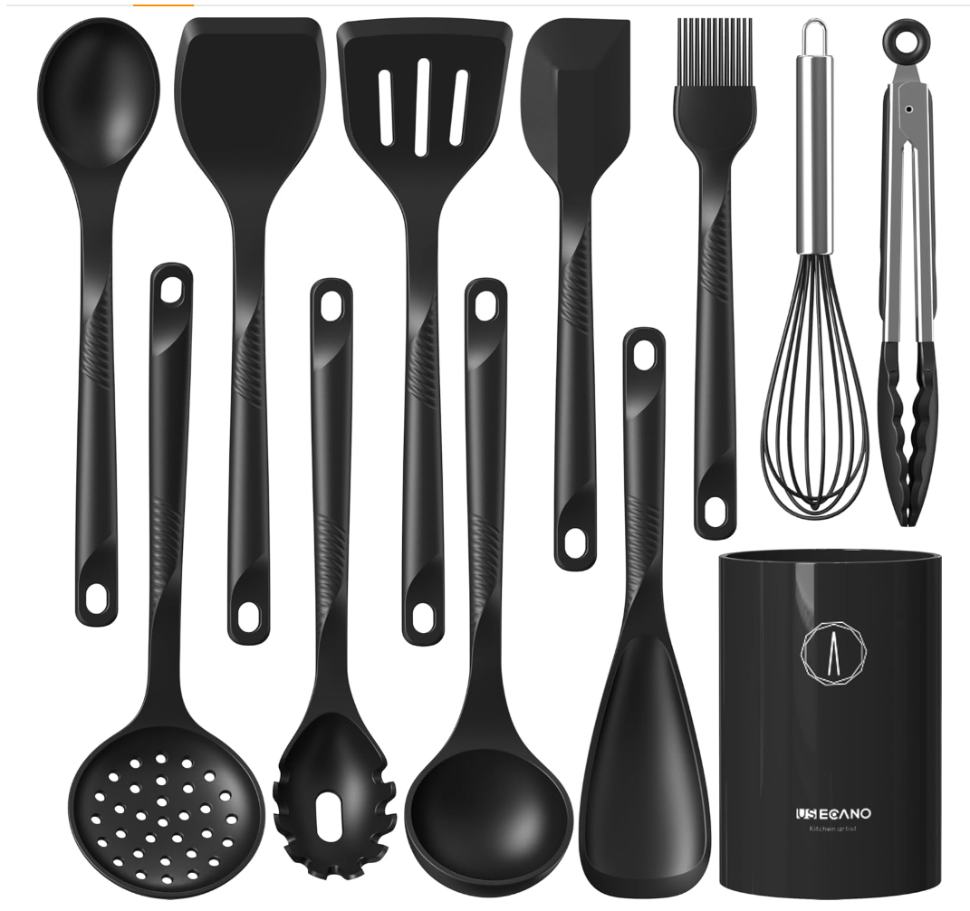 High-Heat Silicone Cooking Utensil Set (6-Piece, Dishwasher Safe) - Black