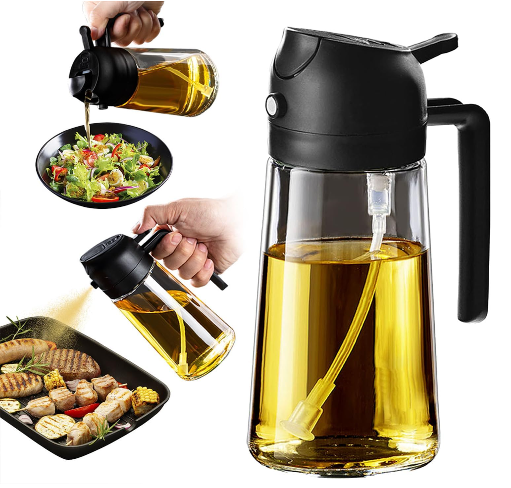 Glass Olive Oil Sprayer  - 2 in 1 Olive Oil Dispenser for Kitchen Gadgets, Air Fryer, Salad, and BBQ