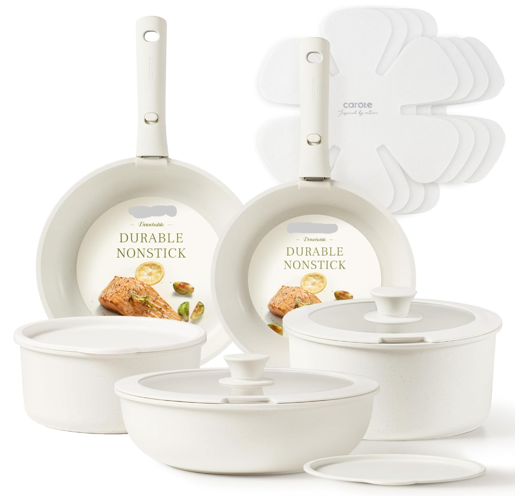 Pots and Pans  Non Stick Cookware Sets Dishwasher/Oven/Fridge Safe,   Versatile Detachable Handle